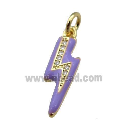 copper Lightning pendant paved zircon with lavender enamel, gold plated