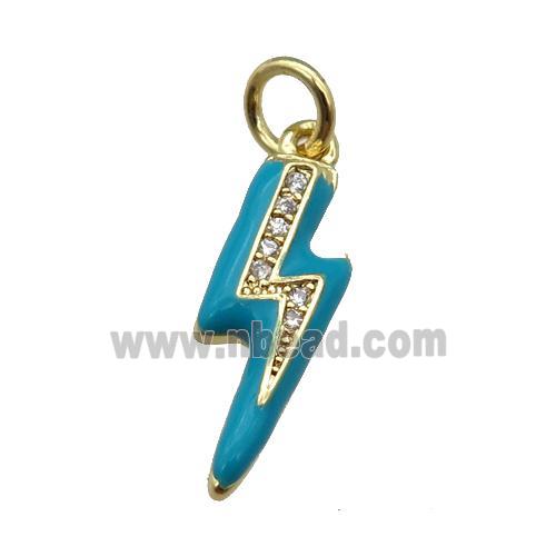 copper Lightning pendant paved zircon with teal enamel, gold plated