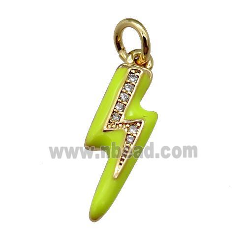 copper Lightning pendant paved zircon with yellow enamel, gold plated