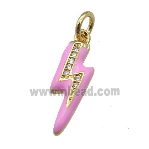 copper Lightning pendant paved zircon with pink enamel, gold plated