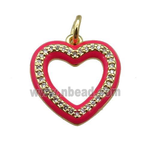 copper Heart pendant paved zircon with red enamel, gold plated