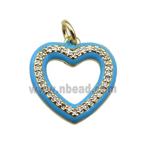 copper Heart pendant paved zircon with blue enamel, gold plated