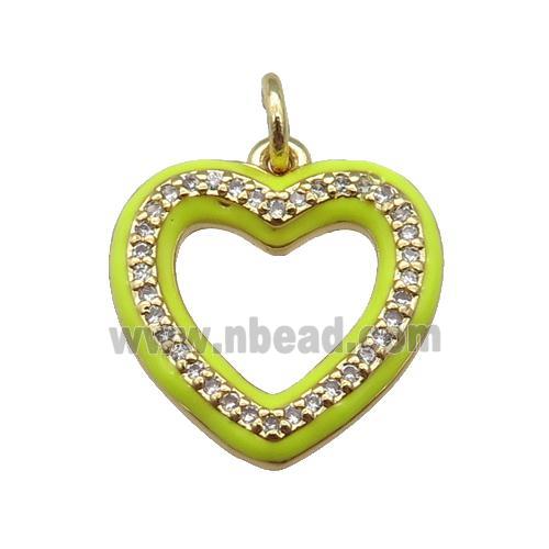 copper Heart pendant paved zircon with yellow enamel, gold plated