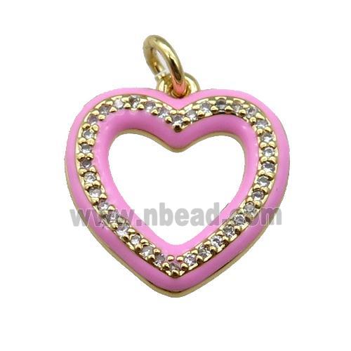 copper Heart pendant paved zircon with pink enamel, gold plated