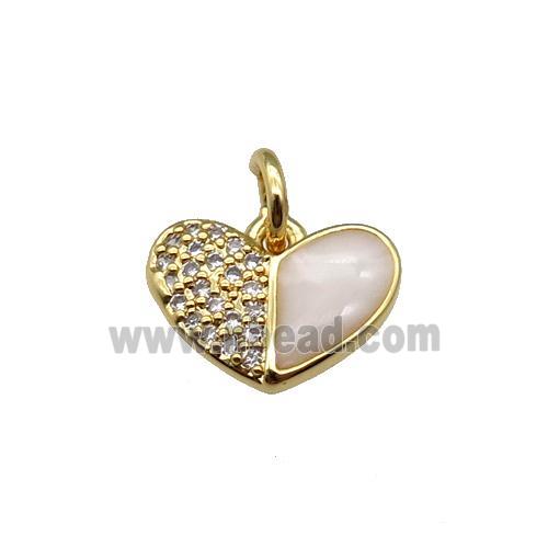 copper Heart pendant paved zircon with white enamel, gold plated