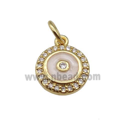 copper Circle pendant paved zircon with white enamel, gold plated