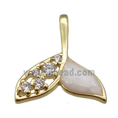 copper sharktooth pendant paved zircon with white enamel, gold plated