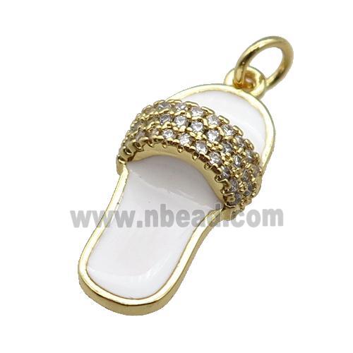 copper Shoe pendant paved zircon with white enamel, gold plated