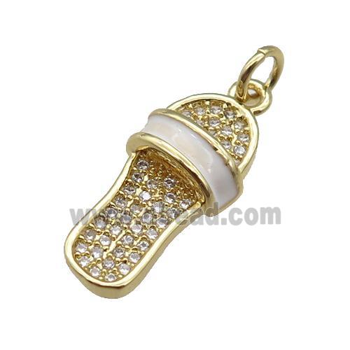 copper Shoes pendant paved zircon with white enamel, gold plated
