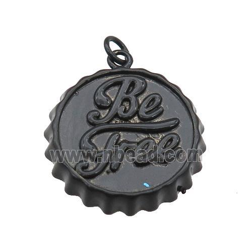 copper soda Bottle Cap pendant with black fire Lacquered, Be Free
