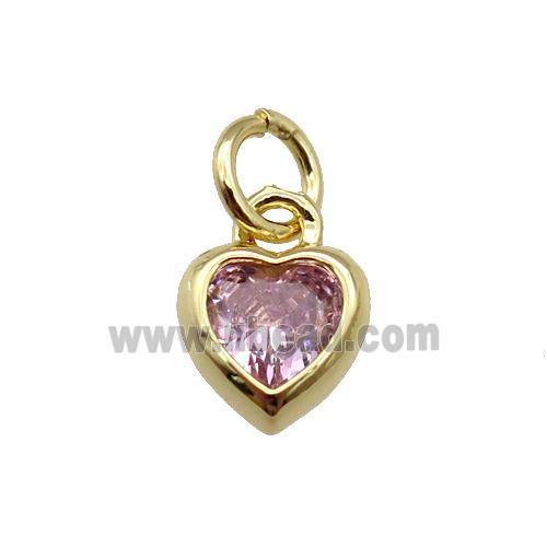 copper Heart pendant paved pink zircon, gold plated