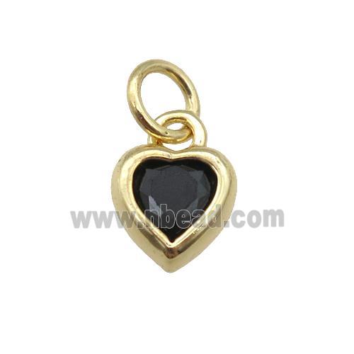 copper Heart pendant paved black zircon, gold plated