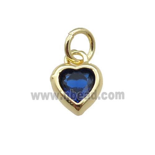 copper Heart pendant paved blue zircon, gold plated