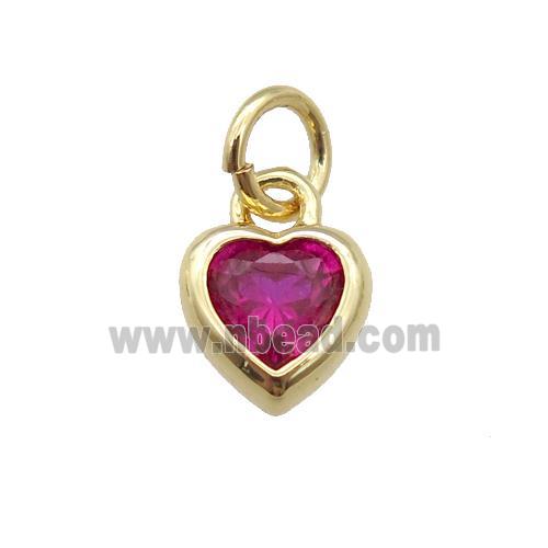 copper Heart pendant paved fuchsia zircon, gold plated