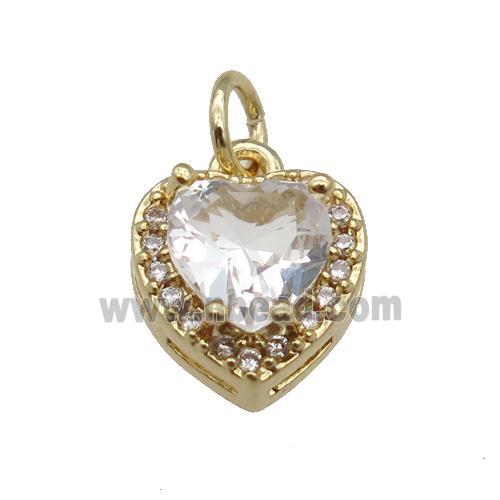 copper Heart pendant paved clear zircon, gold plated