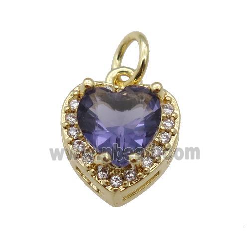 copper Heart pendant paved lavender zircon, gold plated