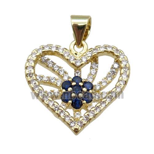 copper Heart pendant paved zircon, darkblue, gold plated