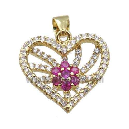 copper Heart pendant paved zircon, hotpink, gold plated