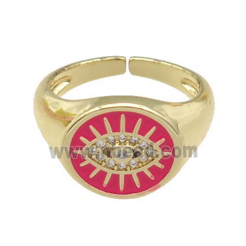 copper Rings with hotpink enamel Evil Eye, gold plated