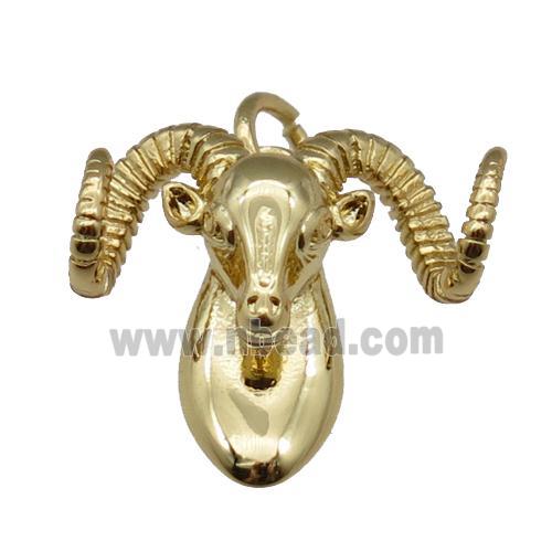copper RamHead pendant, sheep, gold plated