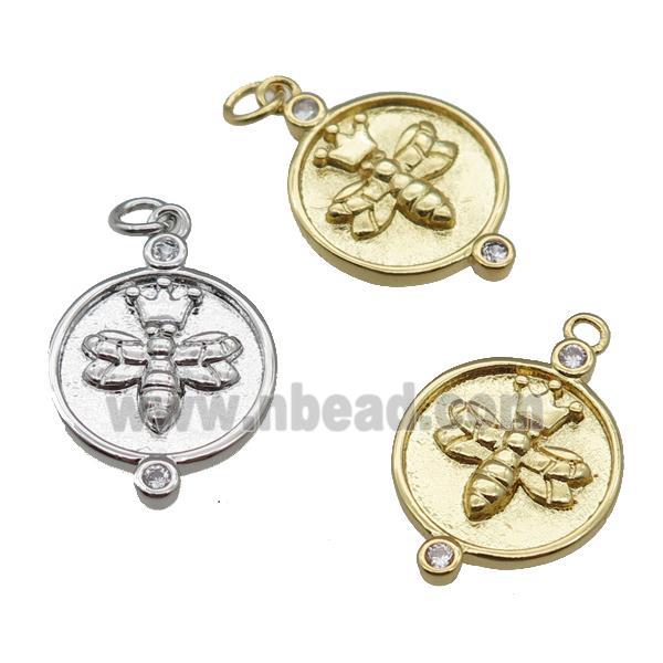 copper honeybee charm pendant, circle, mixed