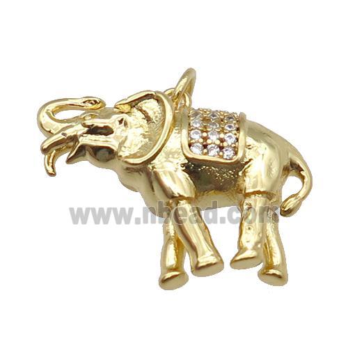 copper Elephant pendant paved zircon, gold plated