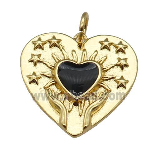 copper Heart pendant, black enamel, gold plated