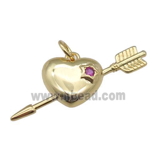 copper Cupid Heart pendant paved zircon, gold plated