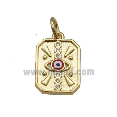 copper Rectangle pendant with red enamel Evil Eye, gold plated