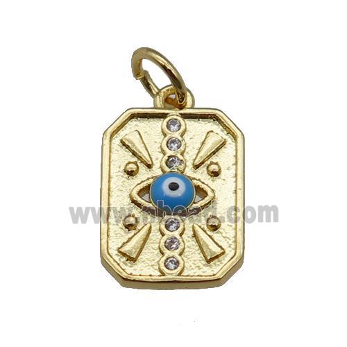 copper Rectangle pendant with red blue Evil Eye, gold plated