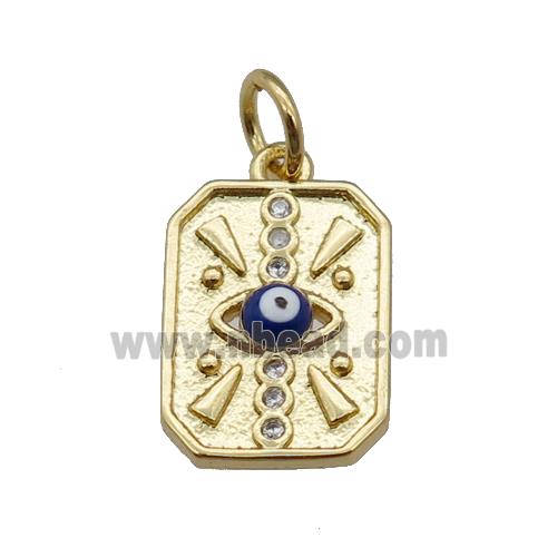 copper Rectangle pendant with royalblue enamel Evil Eye, gold plated
