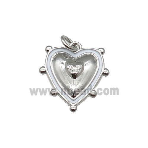 copper Heart pendant with white enamel, platinum plated