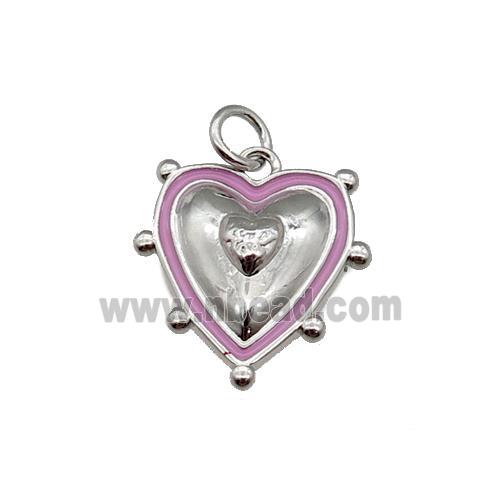 copper Heart pendant with pink enamel, platinum plated