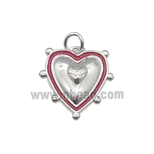 copper Heart pendant with red enamel, platinum plated