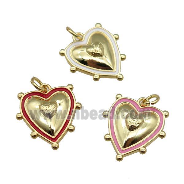 copper Heart pendant with enamel, gold plated, mixed