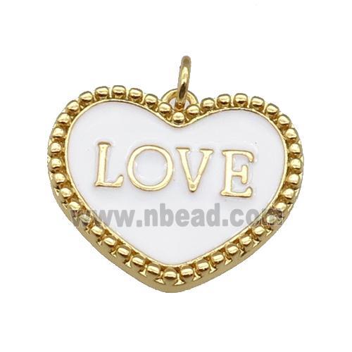 copper Heart pendant with white enamel, LOVE, gold plated