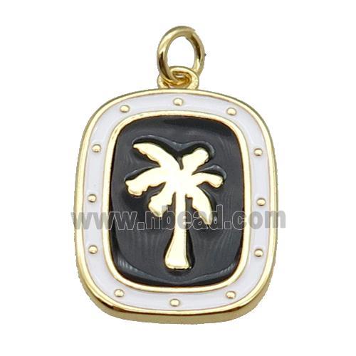 copper rectangle pendant with black enamel, coconut tree, gold plated