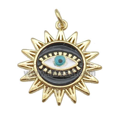 copper sun pendant with black enamel, Evil Eye, gold plated