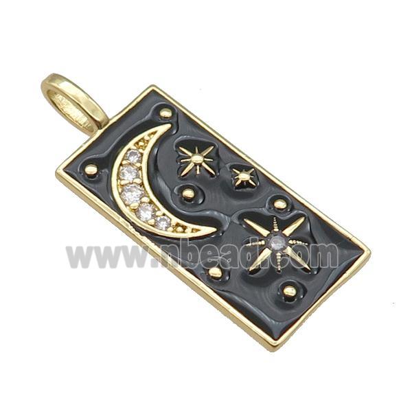 copper Tarot Card pendant with black enamel, moon, gold plated