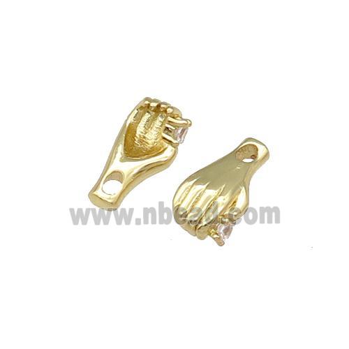 copper Hand charm pendant paved zircon, gold plated