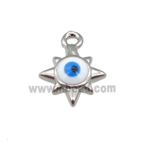 copper Evil Eye pendant with white enamel, platinum plated