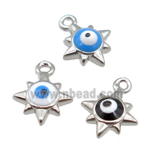 copper Evil Eye pendant with enamel, platinum plated, mixed