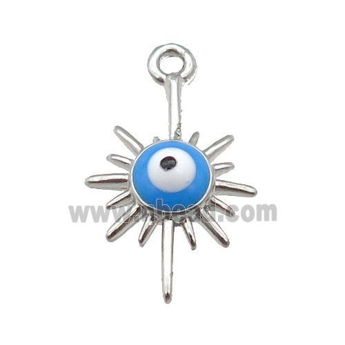 copper Evil Eye pendant with blue enamel, platinum plated