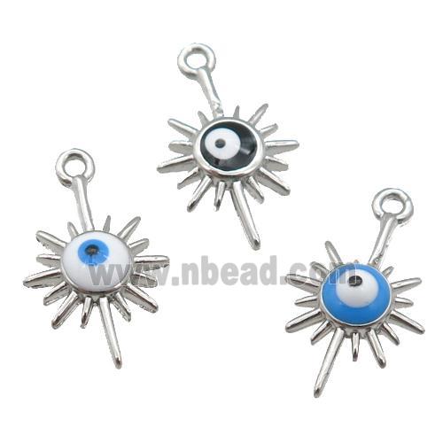copper Evil Eye pendant with enamel, platinum plated, mixed