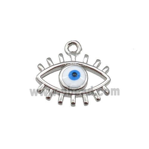 copper Evil Eye pendant with white enamel, platinum plated