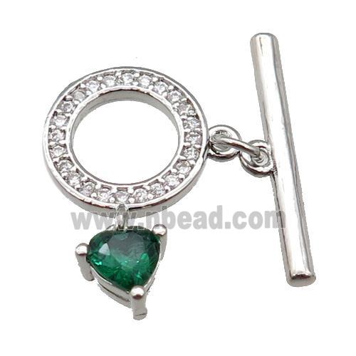 copper Toggle Clasp paved zircon, circle, platinum plated