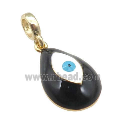 copper Evil Eye pendant with black enamel, large hole, gold plated