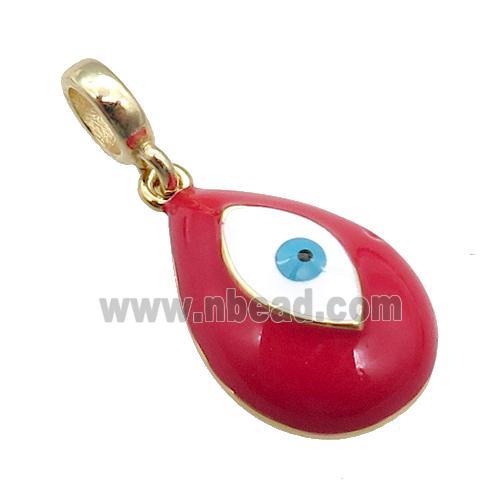 copper Evil Eye pendant with red enamel, large hole, gold plated
