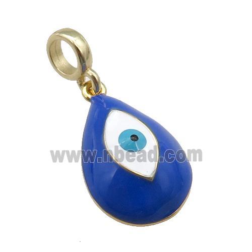 copper Evil Eye pendant with blue enamel, large hole, gold plated