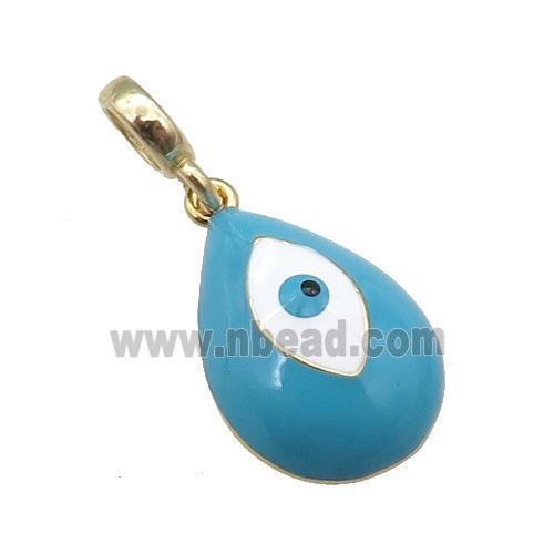 copper Evil Eye pendant with teal enamel, large hole, gold plated
